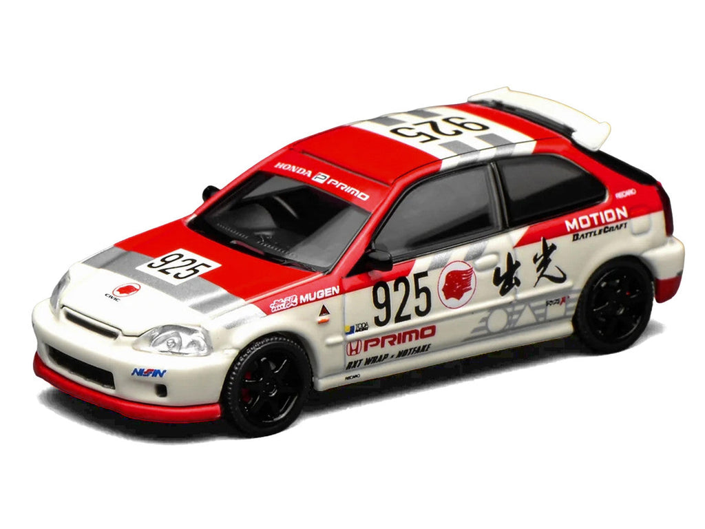 Honda Civic Type R (EK9) RHD (Right Hand Drive) #925 "Idemitsu Motion" White and Red 1/64 Diecast Model Car by MotorHelix