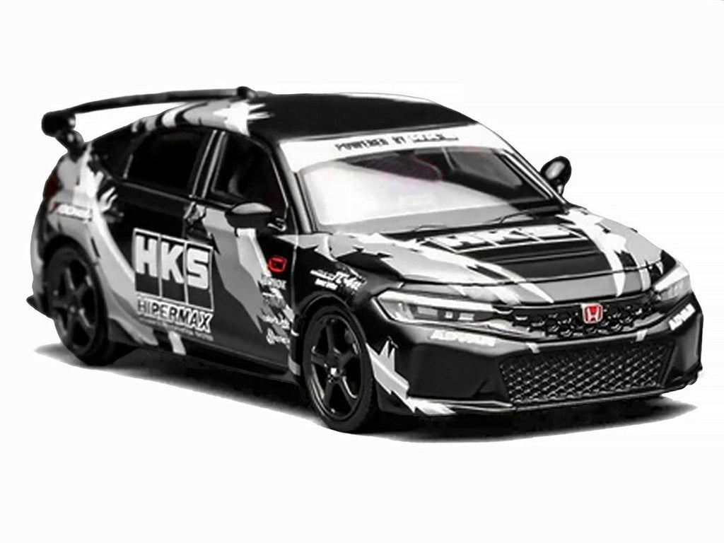 Honda Civic Type R (FL5) RHD (Right Hand Drive) "HKS" Matt Black with Graphics 1/64 Diecast Model Car by MotorHelix