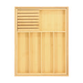 MegaChef Adjustable Bamboo Drawer Storage and Organization Tray with Removable Knife Block