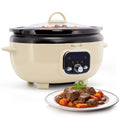 MegaChef 6.9 Quart Oval Electric Digital Slow Cooker in Cream with Black Pot