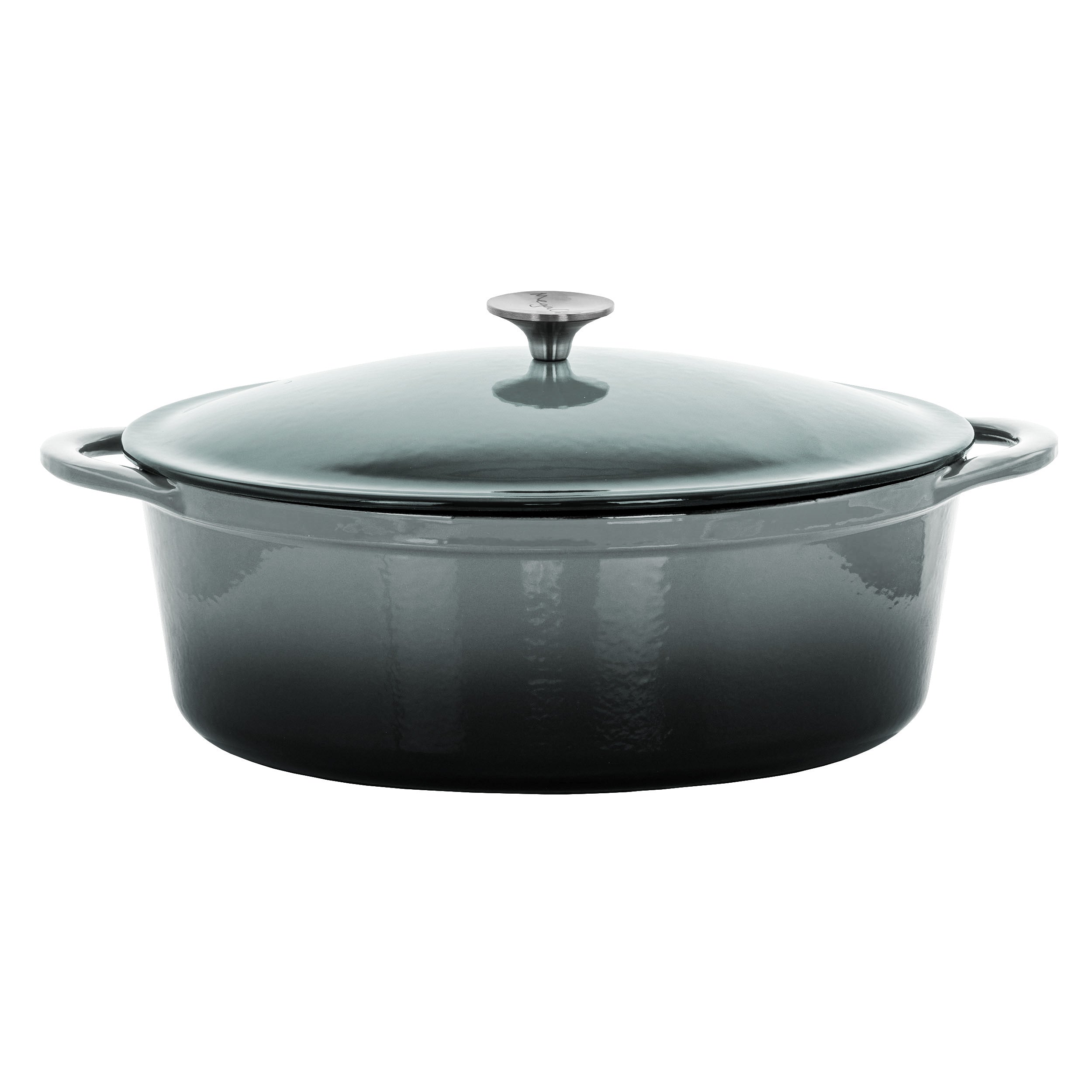 MegaChef 7 Quarts Oval Enameled Cast Iron Casserole in Gray