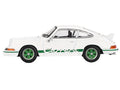 Porsche 911 Carrera RS 2.7 Grand Prix White with Green Stripes and Wheels Limited Edition 1/64 Diecast Model Car by Mini GT