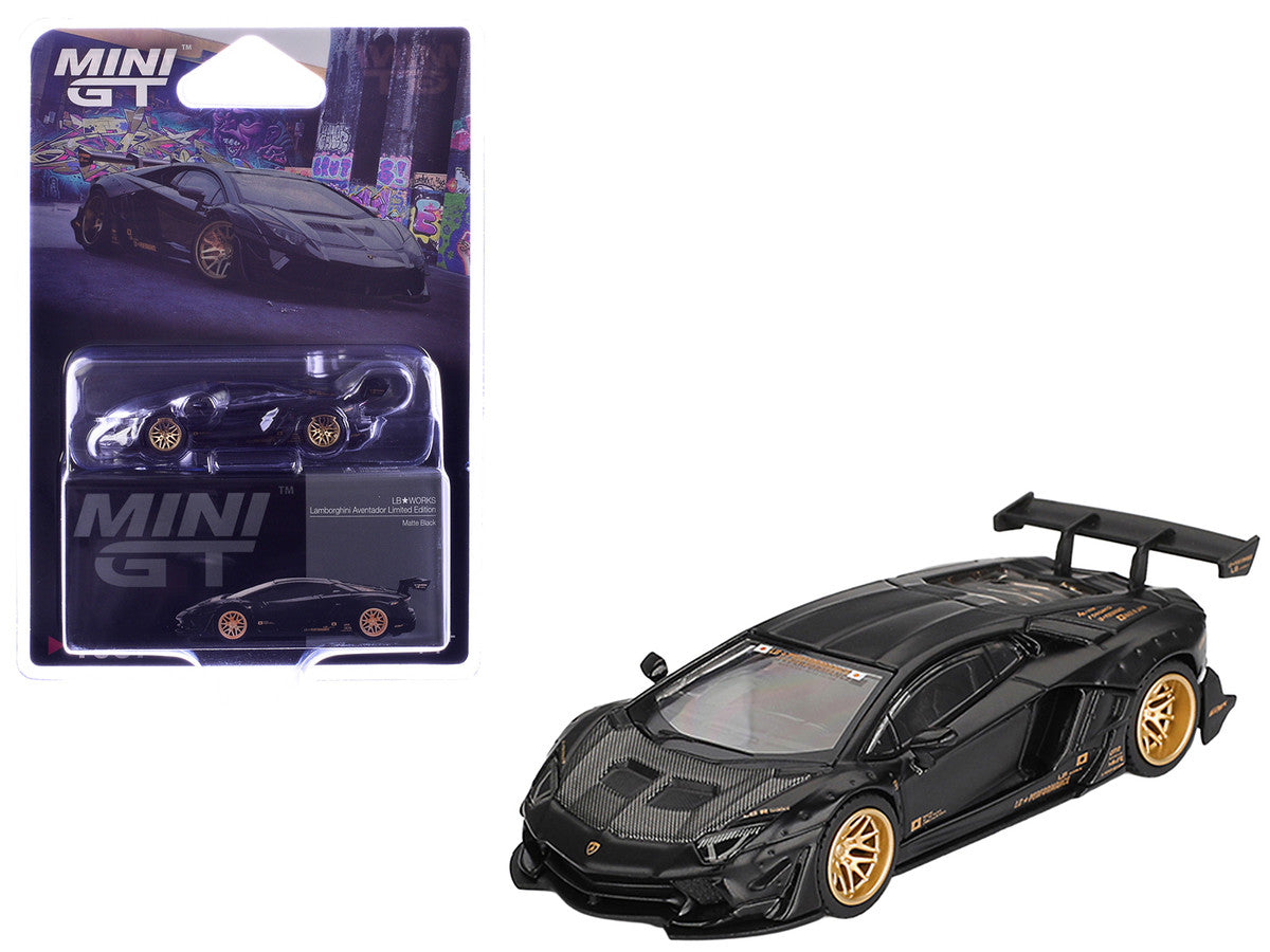 Lamborghini Aventador "LB-Works" Matt Black with Carbon Hood Limited Edition 1/64 Diecast Model Car by Mini GT