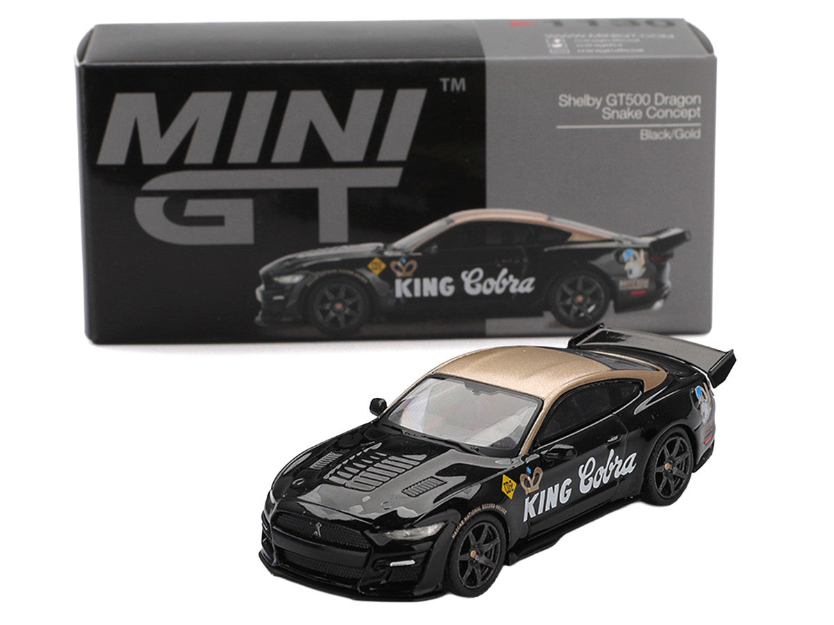 Shelby GT500 Dragon Snake Concept "King Cobra" Black with Gold Metallic Top Limited Edition 1/64 Diecast Model Car by Mini GT
