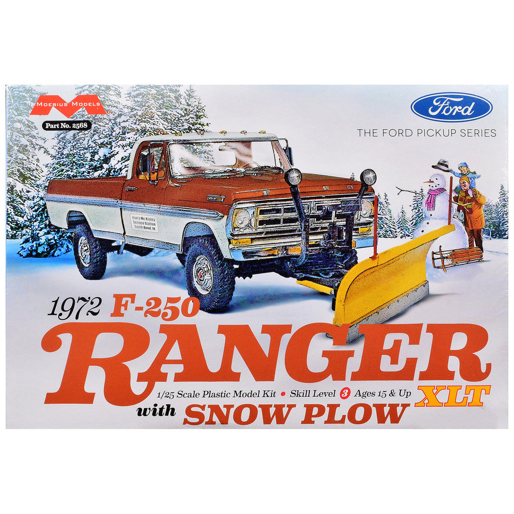 Skill 3 Model Kit 1972 Ford F-250 Ranger XLT Pickup Truck with Snow Plow 1/25 Scale Model by Moebius
