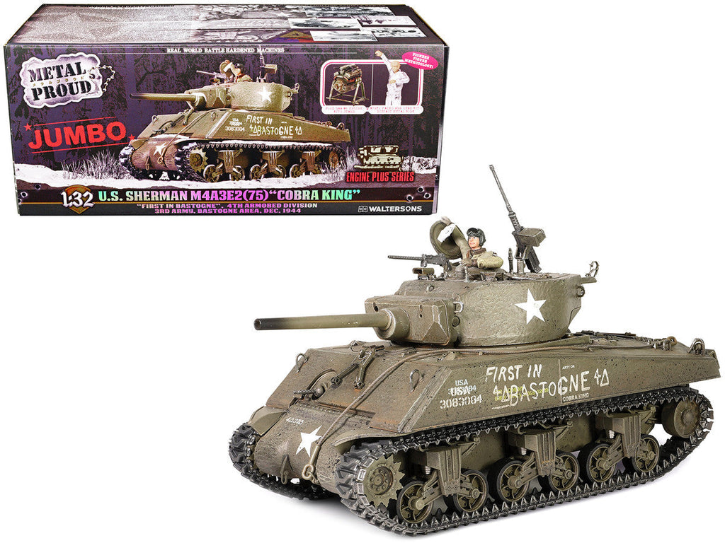 Sherman M4A3E2 (75) “Cobra King” Medium Tank “First in Bastogne” George Smith Patton’s 4th A.Div. 3rd Army Bastogne area (26 December 1944) "Engine Plus" Series 1/32 Diecast Model by Metal Proud