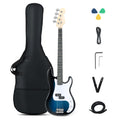 45.5 Inch Electric Bass Guitar with Double Pickups and Gig Bag for Beginners-Blue