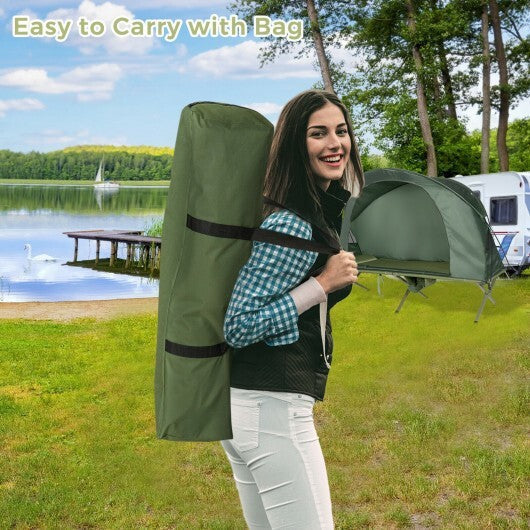 Cot Elevated Compact Tent Set with External Cover-Green