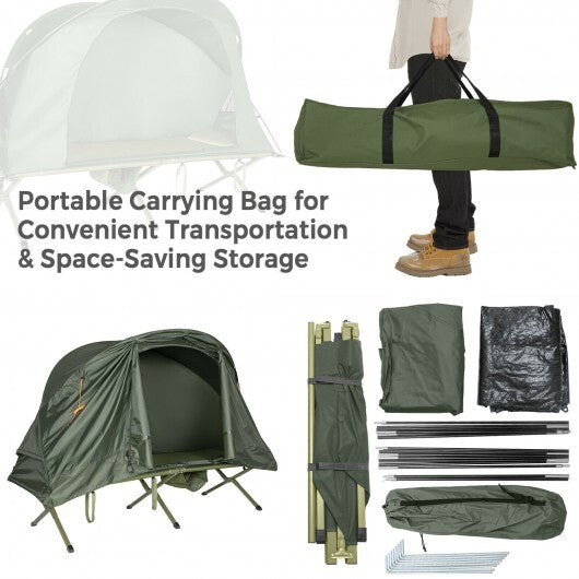 Cot Elevated Compact Tent Set with External Cover-Green
