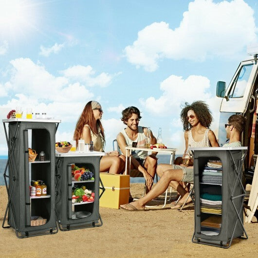 Folding Camping Storage Cabinet with 3 Shelves and Carry Bag-M - Color: Gray - Size: M