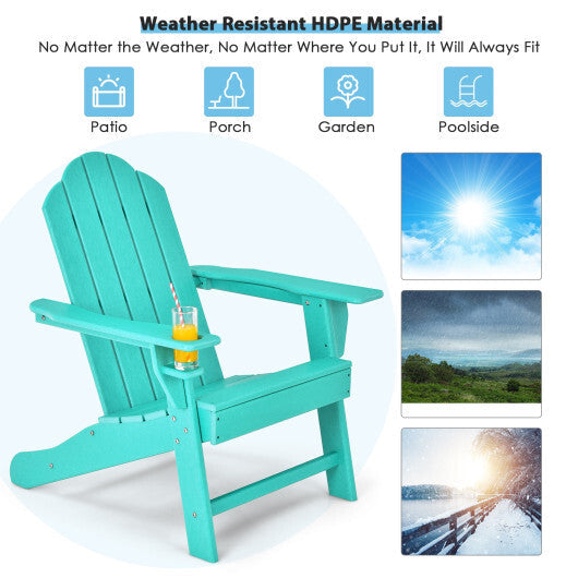 Outdoor Adirondack Chair with Built-in Cup Holder for Backyard Porch-Gray