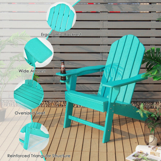 Outdoor Adirondack Chair with Built-in Cup Holder for Backyard Porch-Gray