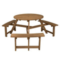 6-person Round Wooden Picnic Table with Umbrella Hole and 3 Built-in Benches-Dark Brown