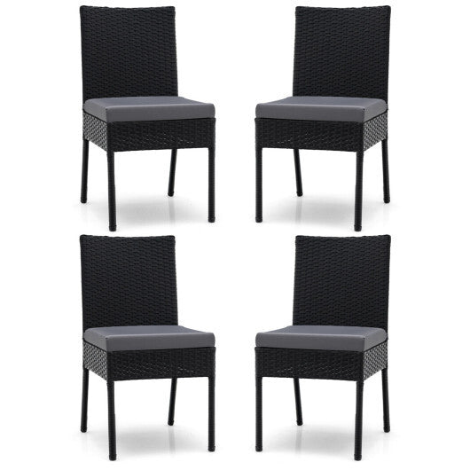 Set of 4 Patio Rattan Wicker Dining Chairs Set with Soft Cushions- Brown