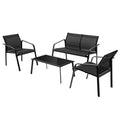 4 Pieces Patio Furniture Set with Armrest Loveseat Sofas and Glass Table Deck-Gray