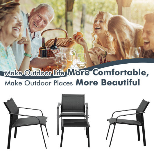 4 Pieces Patio Furniture Set with Armrest Loveseat Sofas and Glass Table Deck-Gray