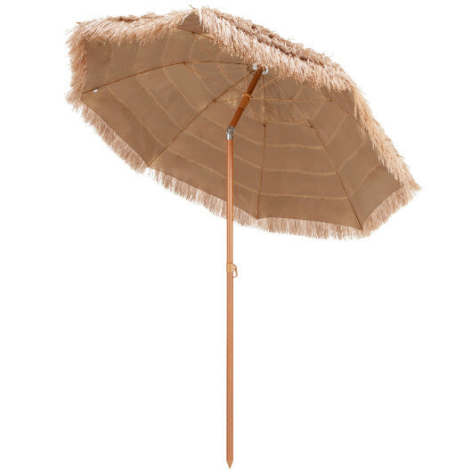 7.2 Feet Patio Thatched Tiki Umbrella Hawaiian Hula Beach Umbrella - Color: Natural - Size: 7.2 ft