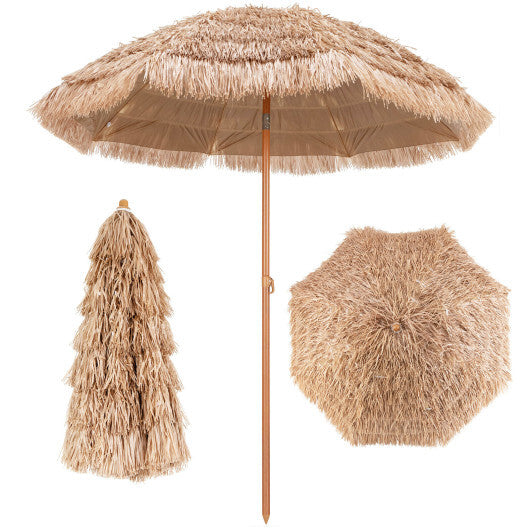 7.2 Feet Patio Thatched Tiki Umbrella Hawaiian Hula Beach Umbrella - Color: Natural - Size: 7.2 ft