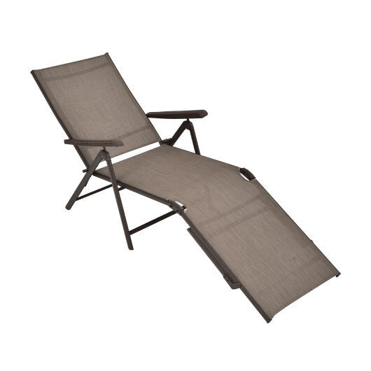 Patio Foldable Chaise Lounge Chair with Backrest and Footrest-Brown - Color: Brown