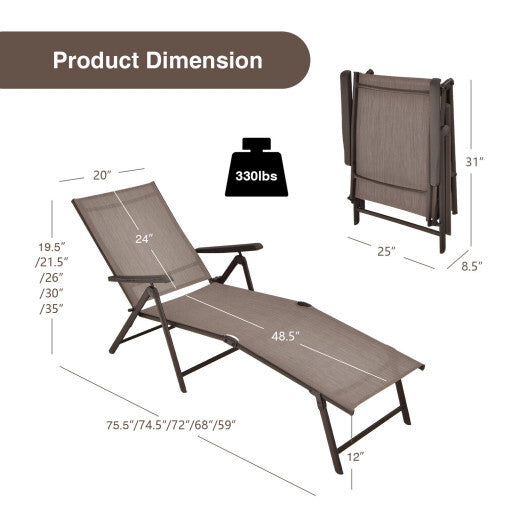 Patio Foldable Chaise Lounge Chair with Backrest and Footrest-Brown - Color: Brown