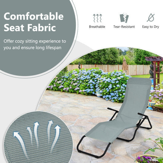 2 Pieces Folding Portable Patio Chaise Lounger with Rocking Design-Light Green - Color: Light Green
