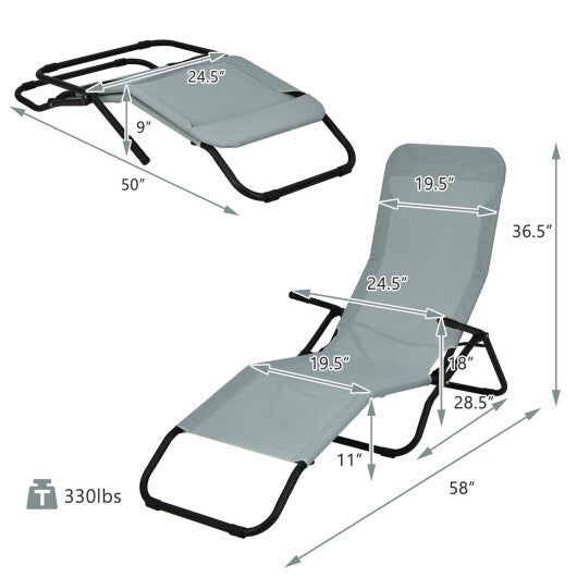 2 Pieces Folding Portable Patio Chaise Lounger with Rocking Design-Light Green - Color: Light Green