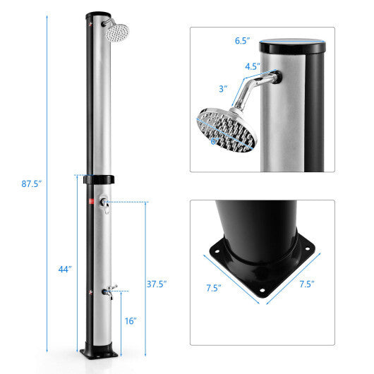 7.2 Feet Solar-Heated Outdoor Shower with Free-Rotating Shower Head-Black