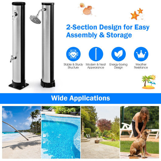 7.2 Feet Solar-Heated Outdoor Shower with Free-Rotating Shower Head-Black
