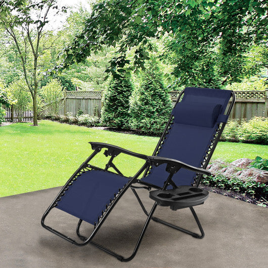 Outdoor Folding Zero Gravity Reclining Lounge Chair with Utility Tray-Black