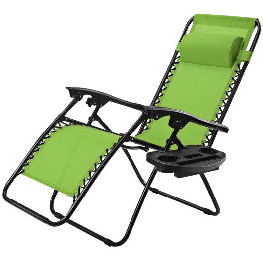 Outdoor Folding Zero Gravity Reclining Lounge Chair with Utility Tray-Black