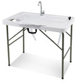 Fish Cleaning Table with 2 Sinks and 360 Rotatable Fauce-White