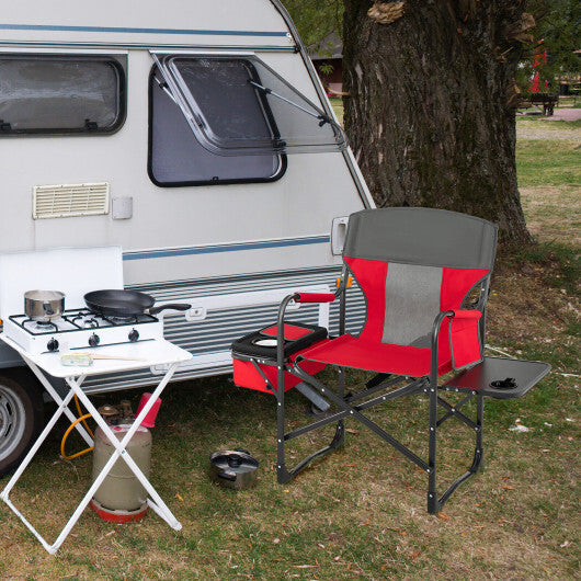 Folding Camping Directors Chair with Cooler Bag and Side Table-Blue