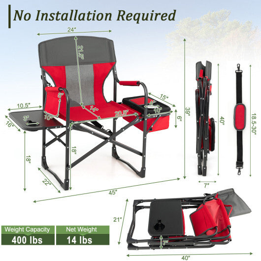 Folding Camping Directors Chair with Cooler Bag and Side Table-Blue