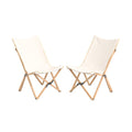Set of 2 Bamboo Dorm Chair with Storage Pocket for Camping and Fishing-Black