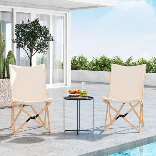 Set of 2 Bamboo Dorm Chair with Storage Pocket for Camping and Fishing-Black