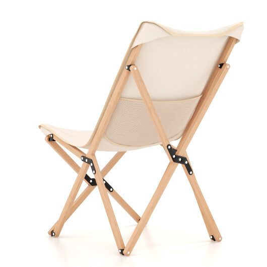 Set of 2 Bamboo Dorm Chair with Storage Pocket for Camping and Fishing-Black
