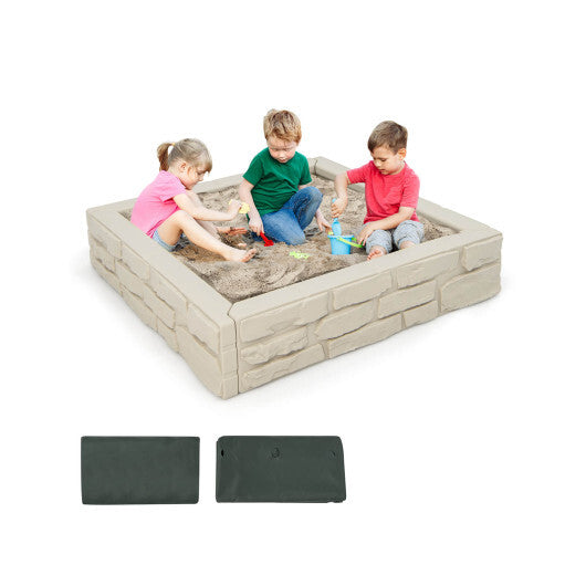 2-In-1 HDPE Kids Sandbox with Cover and Bottom Liner-Brown