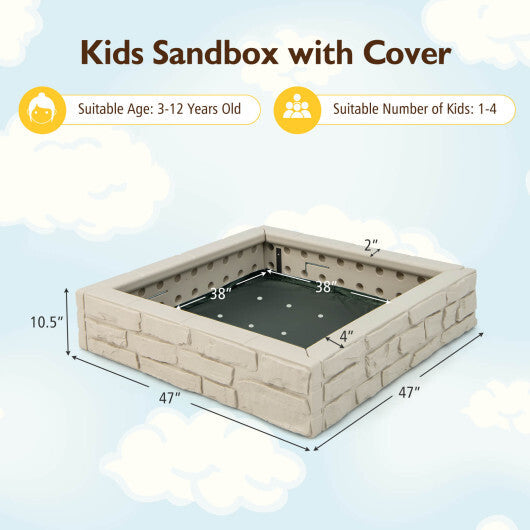 2-In-1 HDPE Kids Sandbox with Cover and Bottom Liner-Brown