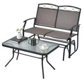 Outdoor Gliding Loveseat Chair with Tempered Glass Coffee Table-2 Pieces