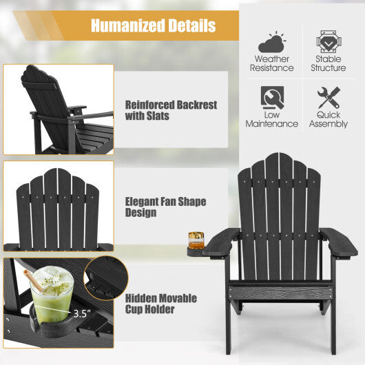 Weather Resistant HIPS Outdoor Adirondack Chair with Cup Holder-Navy