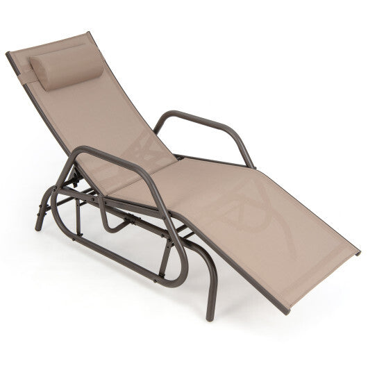 Outdoor Chaise Lounge Glider Chair with Armrests and Pillow-Gray