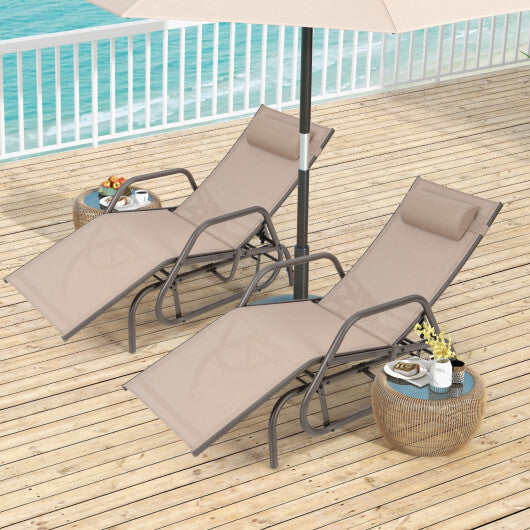 Outdoor Chaise Lounge Glider Chair with Armrests and Pillow-Gray