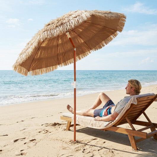 6 FT Thatched Beach Umbrella with Push Button Tilt Carrying Bag Set of 2-Natural