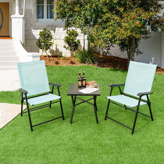 2 Set of Patio Dining Chair with Armrests and Metal Frame-Blue