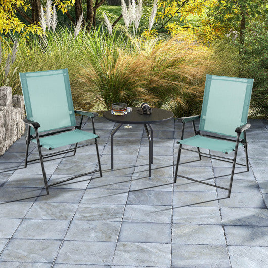 2 Set of Patio Dining Chair with Armrests and Metal Frame-Blue