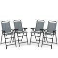 Patio Folding Bar Stool Set of 4 with Metal Frame and Footrest-Coffee
