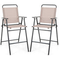 Set of 2 Patio Folding Bar-Height Chairs with Armrests and Quick-Drying Seat-Beige