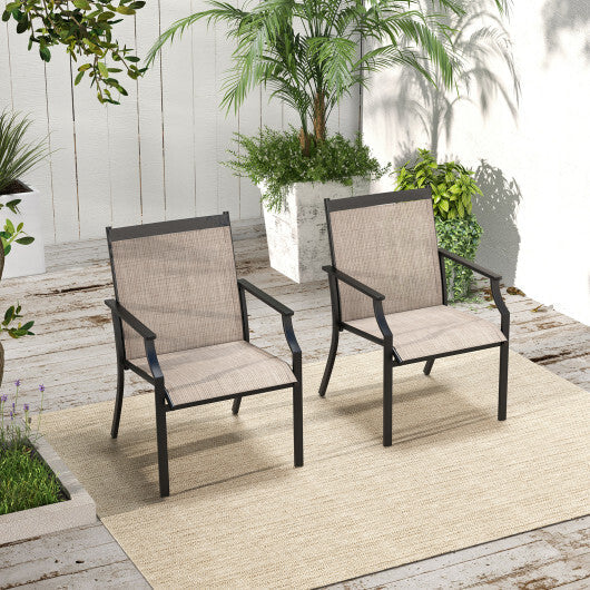 2 Piece Patio Dining Chairs Large Outdoor Chairs with Breathable Seat and Metal Frame-Blue