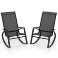 2 Pieces Patio Rocking Chairs Outdoor Sling Fabric Rockers with Ergonomic Backrest and Seat-Black