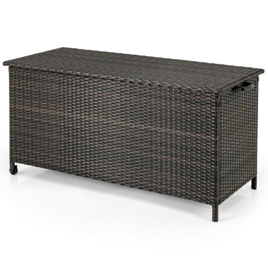 Indoor Outdoor 85 Gallon Storage Container with Waterproof Liner and Universal Wheels-Brown